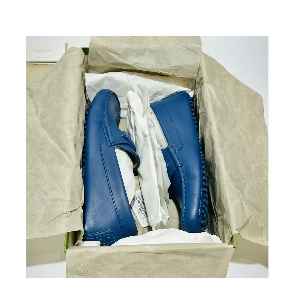 NIB Gucci GG Interlocking G Loafer G 8 US 8.5 Blue Driver moccasins Shoes